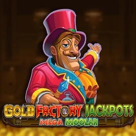 Gold Factory Jackpots Mega Moolah online game logo by Aurum Signature Studios on casinovacasino.eu